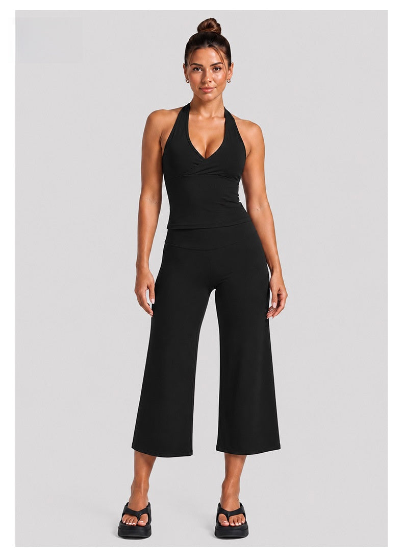 Yoga Fitness Calf-Length Pants For Women In Nylon Fabric With Backless Design And High Elasticity