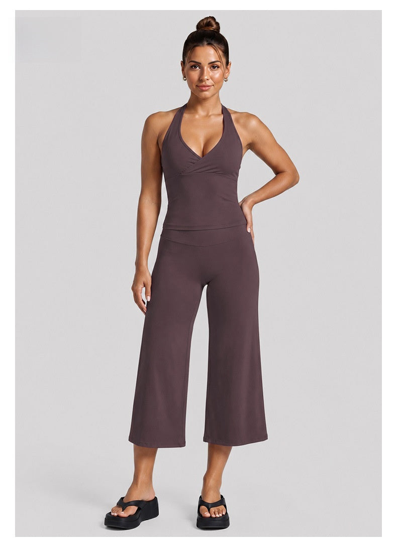 Yoga Fitness Calf-Length Pants For Women In Nylon Fabric With Backless Design And High Elasticity