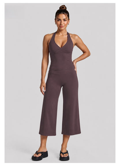 Yoga Fitness Calf-Length Pants For Women In Nylon Fabric With Backless Design And High Elasticity