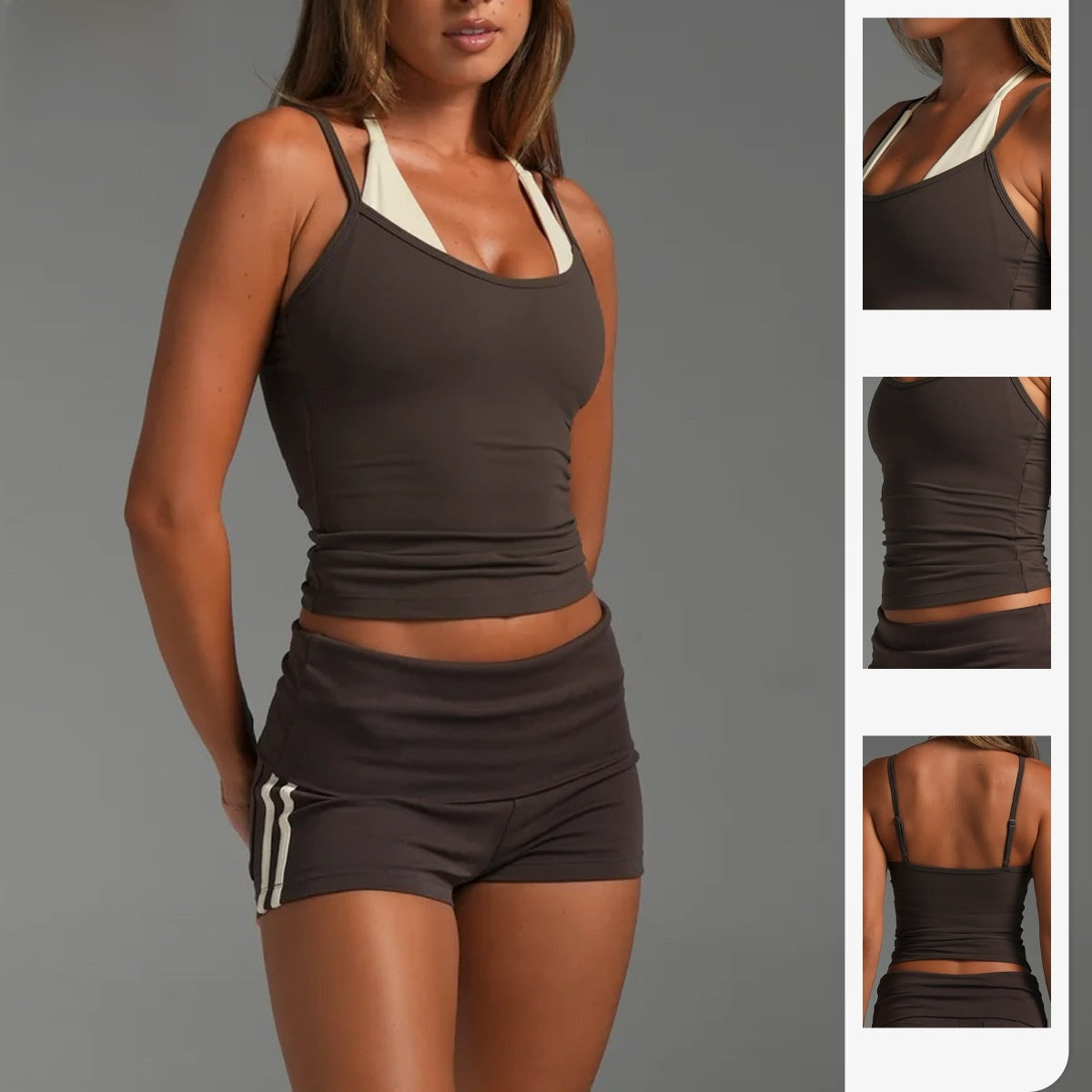 Women’s Color Block Nylon Vest With Strap Neckline, 2 In 1 Craft, Pullover Yoga Top
