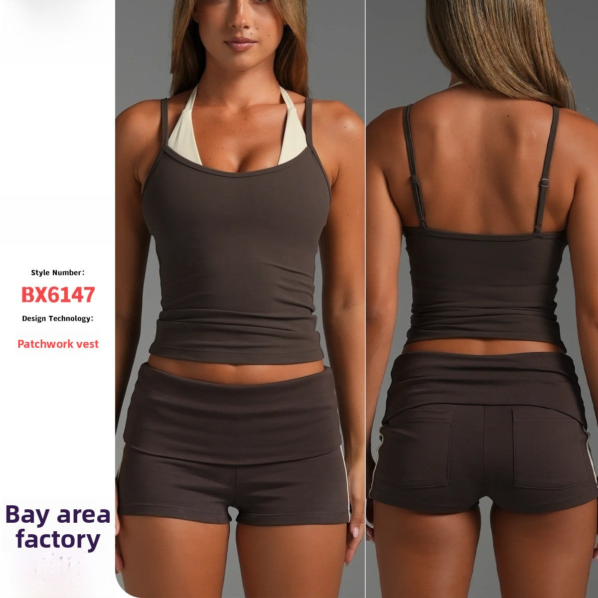 Women’s Color Block Nylon Vest With Strap Neckline, 2 In 1 Craft, Pullover Yoga Top