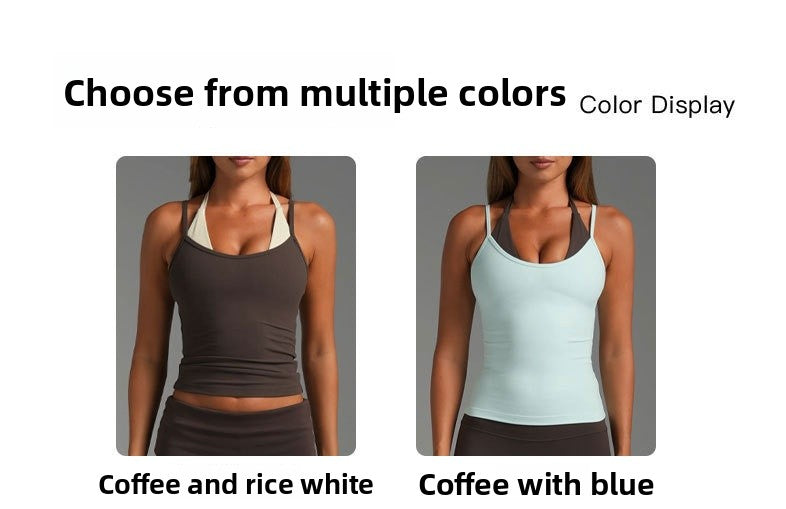 Women’s Color Block Nylon Vest With Strap Neckline, 2 In 1 Craft, Pullover Yoga Top