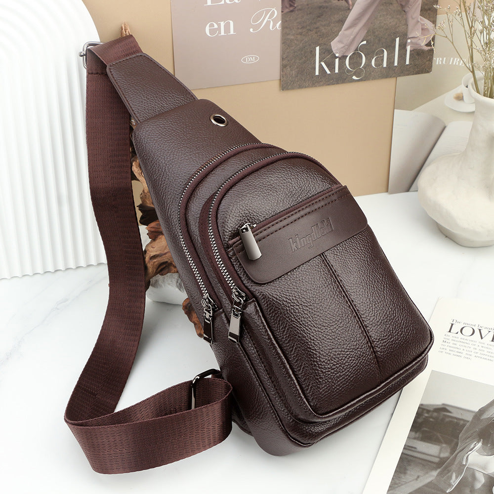 Men's Solid Color Portable Shoulder Bag In PU Leather With Single Shoulder Strap, Perfect For Summer