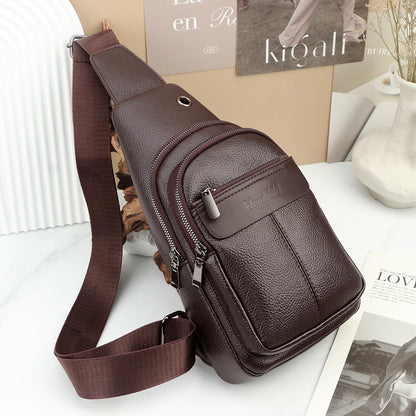 Men's Solid Color Portable Shoulder Bag In PU Leather With Single Shoulder Strap, Perfect For Summer