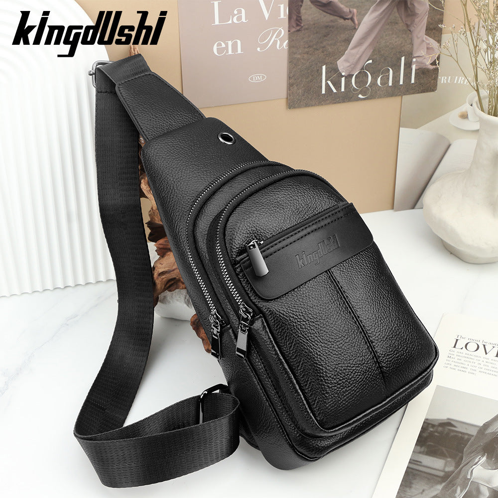 Men's Solid Color Portable Shoulder Bag In PU Leather With Single Shoulder Strap, Perfect For Summer