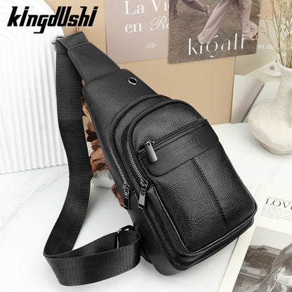 Men's Solid Color Portable Shoulder Bag In PU Leather With Single Shoulder Strap, Perfect For Summer