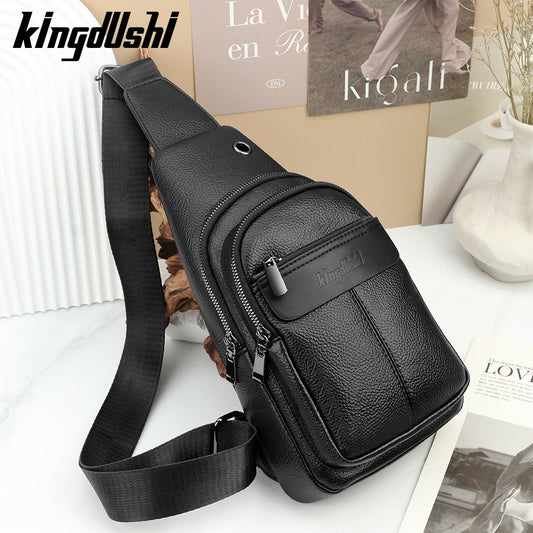Men's Solid Color Portable Shoulder Bag In PU Leather With Single Shoulder Strap, Perfect For Summer