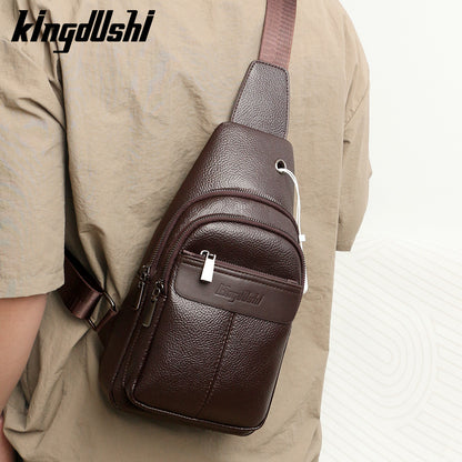 Men's Solid Color Portable Shoulder Bag In PU Leather With Single Shoulder Strap, Perfect For Summer