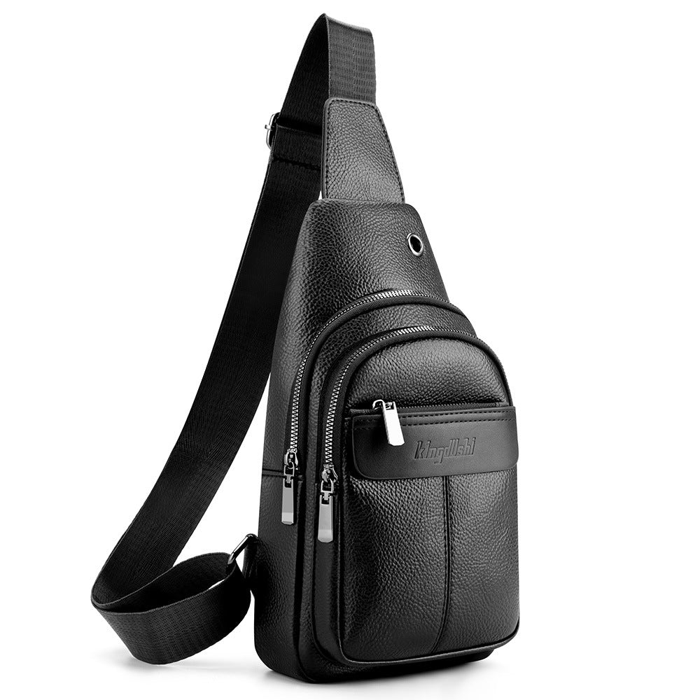 Men's Solid Color Portable Shoulder Bag In PU Leather With Single Shoulder Strap, Perfect For Summer