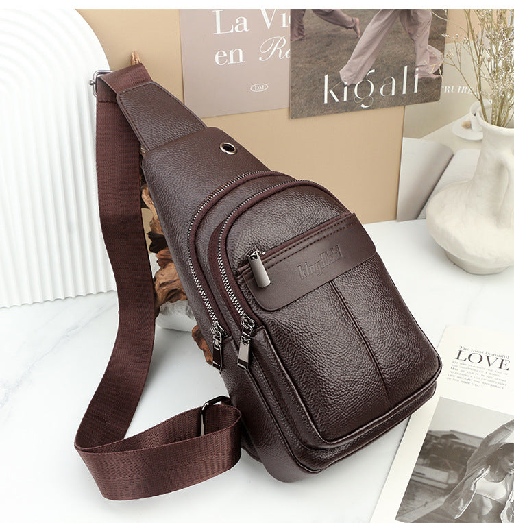 Men's Solid Color Portable Shoulder Bag In PU Leather With Single Shoulder Strap, Perfect For Summer