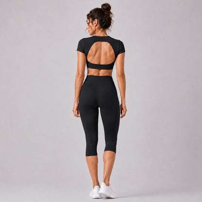 Sporty Calf-Length Yoga Jumpsuit For Women In Nylon Fabric Featuring A Backless Design, Perfect For Summer