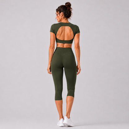 Sporty Calf-Length Yoga Jumpsuit For Women In Nylon Fabric Featuring A Backless Design, Perfect For Summer