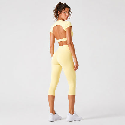 Sporty Calf-Length Yoga Jumpsuit For Women In Nylon Fabric Featuring A Backless Design, Perfect For Summer