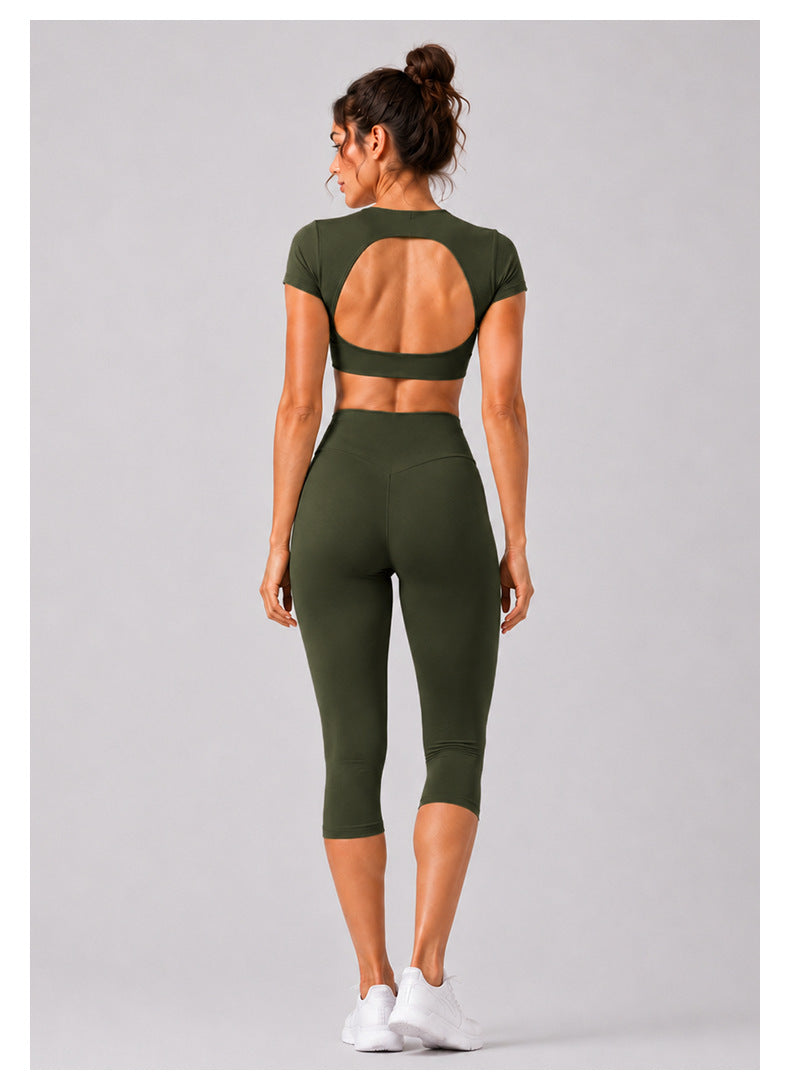 Sporty Calf-Length Yoga Jumpsuit For Women In Nylon Fabric Featuring A Backless Design, Perfect For Summer