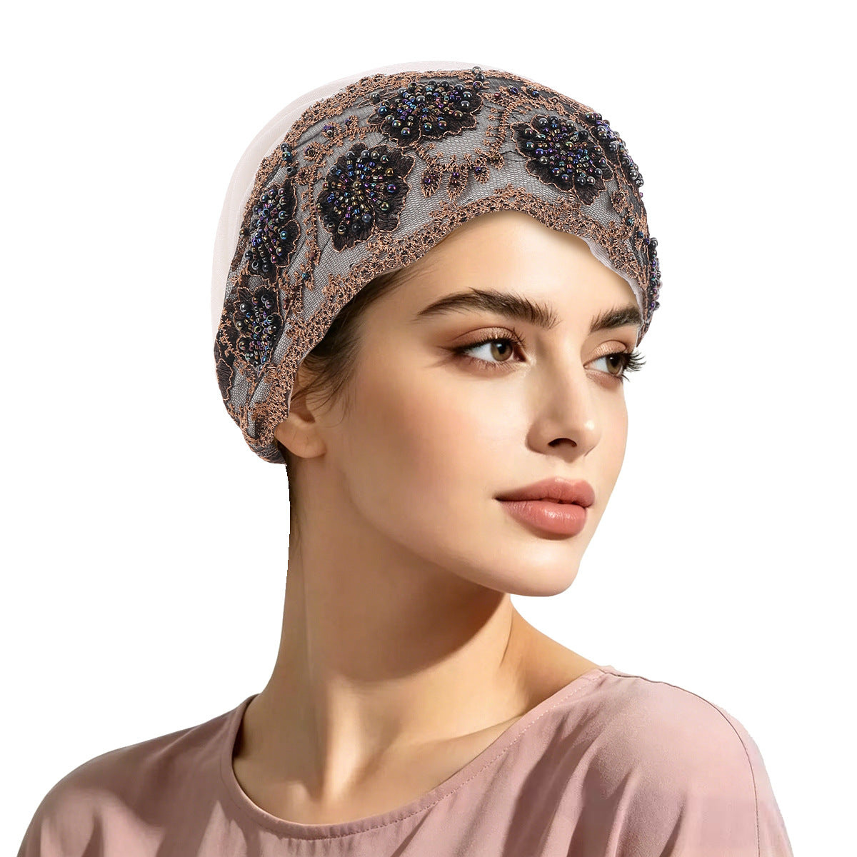 Women’s Brimless Lace Beanie Hat With Beading, Breathable And Stylish For Commute