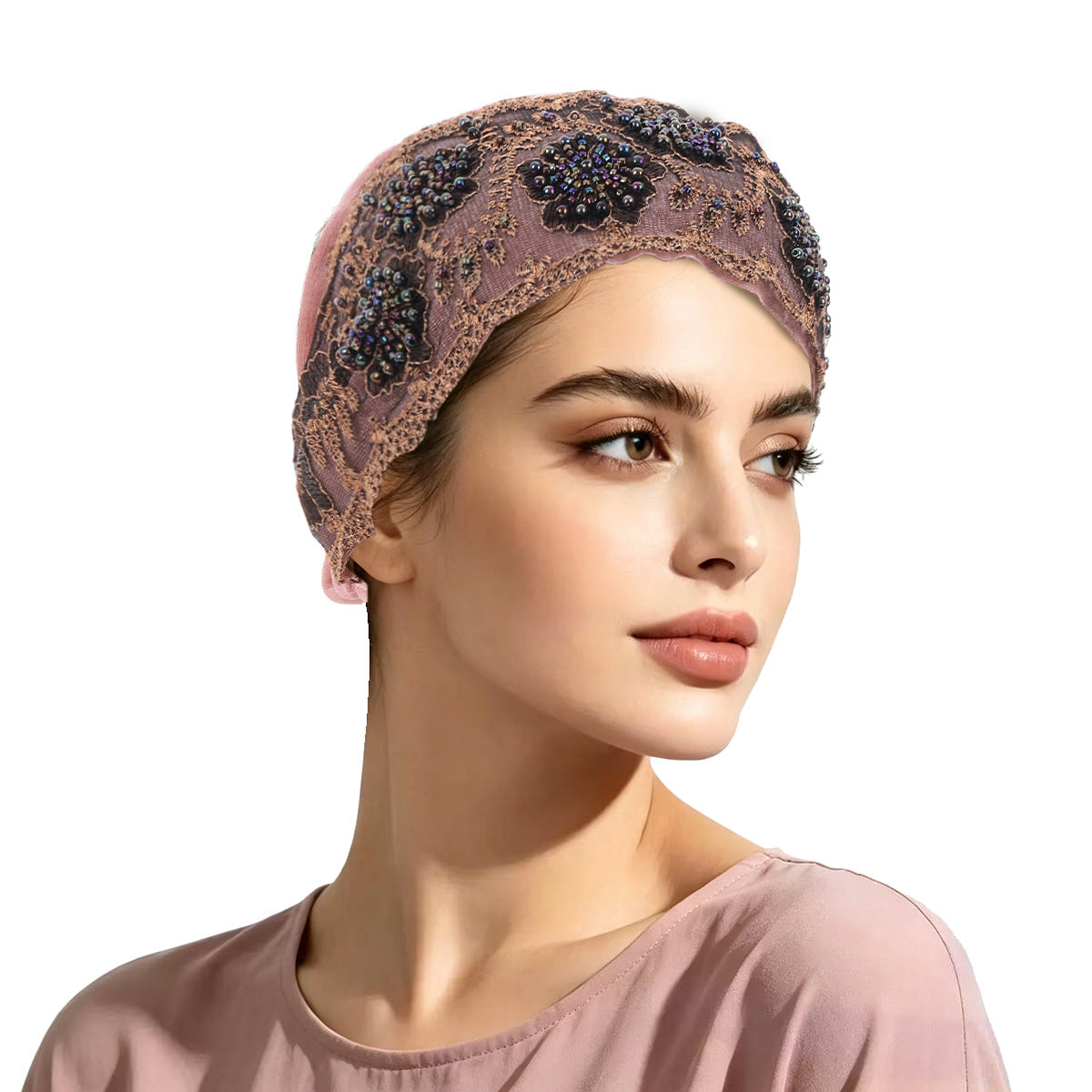 Women’s Brimless Lace Beanie Hat With Beading, Breathable And Stylish For Commute