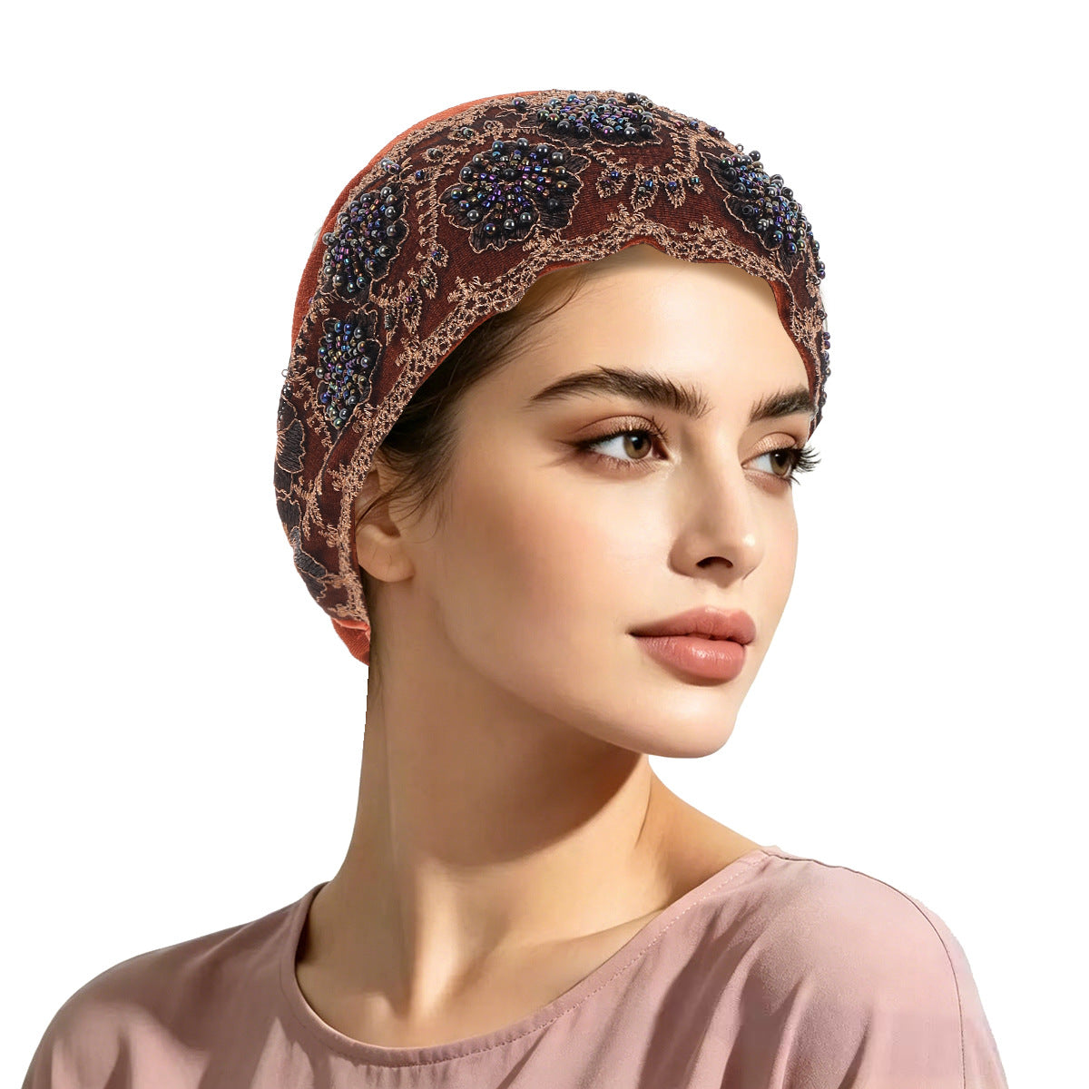 Women’s Brimless Lace Beanie Hat With Beading, Breathable And Stylish For Commute