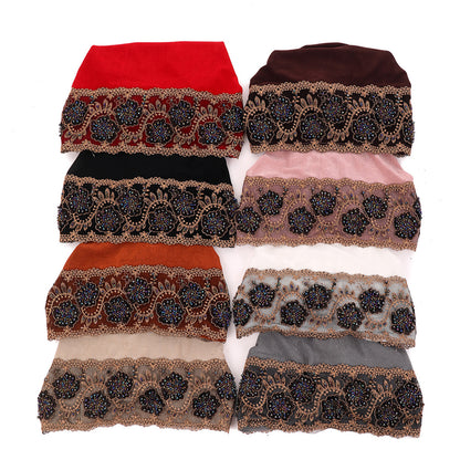 Women’s Brimless Lace Beanie Hat With Beading, Breathable And Stylish For Commute