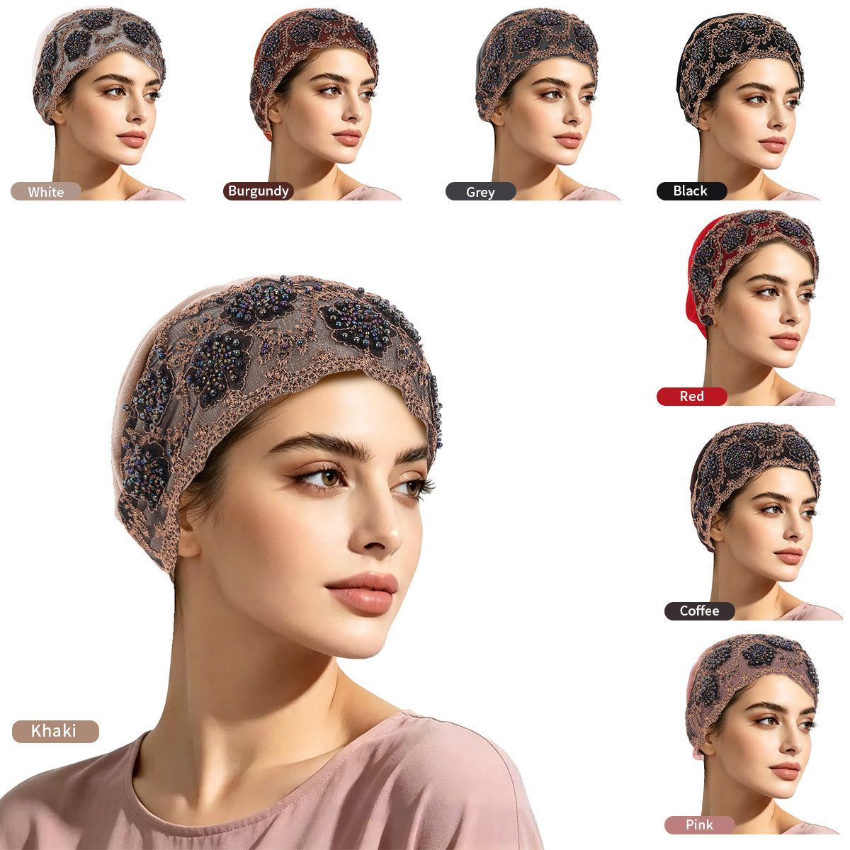 Women’s Brimless Lace Beanie Hat With Beading, Breathable And Stylish For Commute