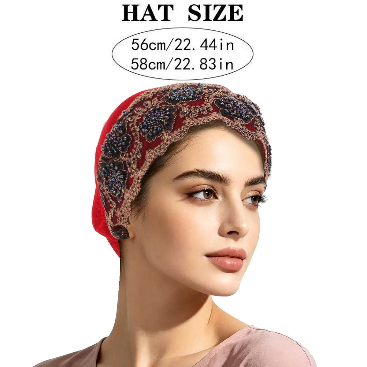 Women’s Brimless Lace Beanie Hat With Beading, Breathable And Stylish For Commute