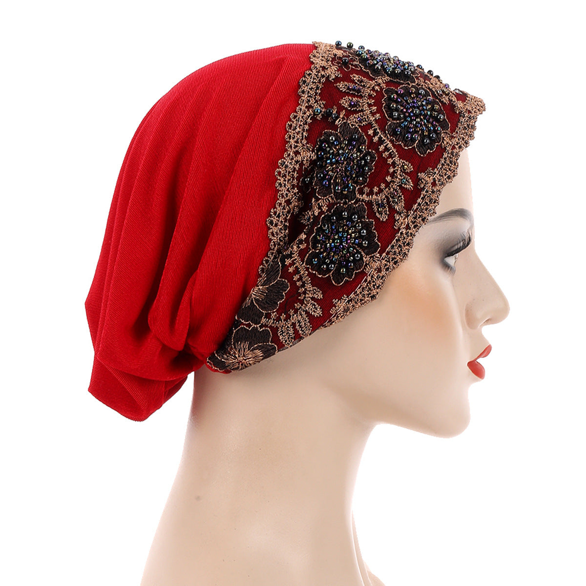 Women’s Brimless Lace Beanie Hat With Beading, Breathable And Stylish For Commute