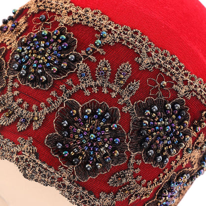 Women’s Brimless Lace Beanie Hat With Beading, Breathable And Stylish For Commute