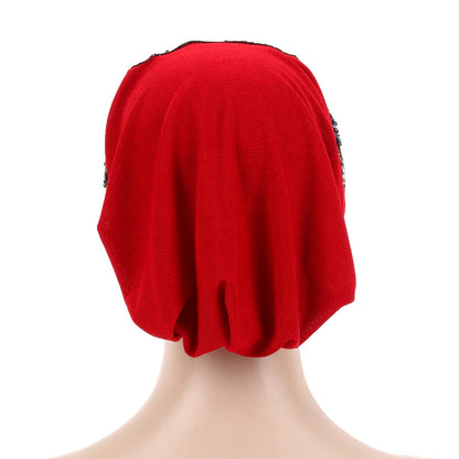 Women’s Brimless Lace Beanie Hat With Beading, Breathable And Stylish For Commute