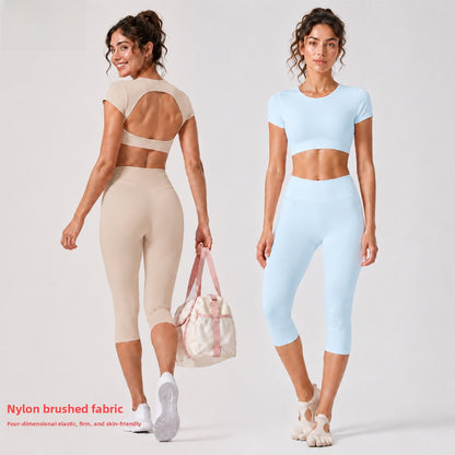 Sporty Calf-Length Yoga Jumpsuit For Women In Nylon Fabric Featuring A Backless Design, Perfect For Summer