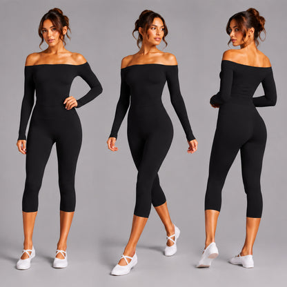 Sporty Calf-Length Yoga Jumpsuit For Women In Nylon Fabric With Backless Design, Long Sleeve, Perfect For Summer