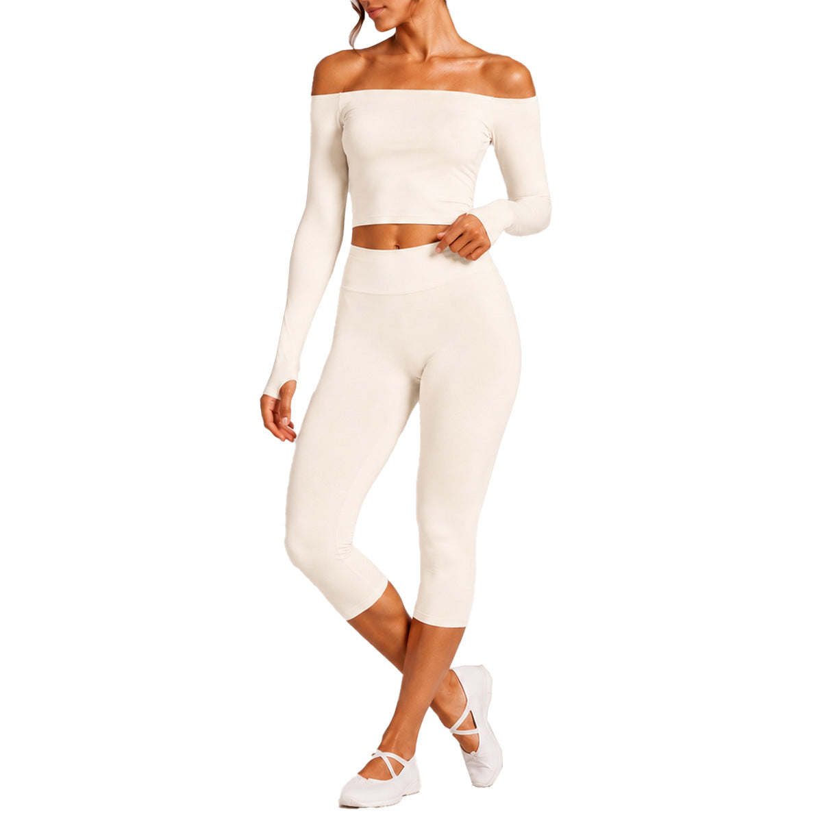 Sporty Calf-Length Yoga Jumpsuit For Women In Nylon Fabric With Backless Design, Long Sleeve, Perfect For Summer