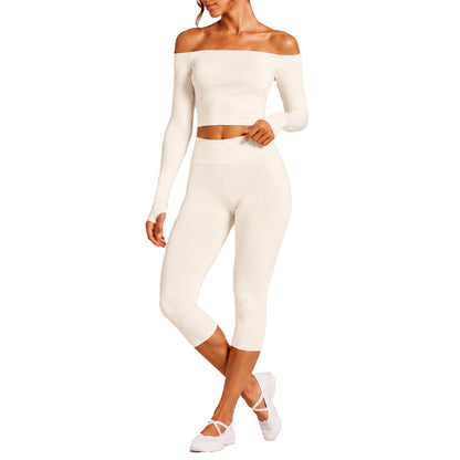 Sporty Calf-Length Yoga Jumpsuit For Women In Nylon Fabric With Backless Design, Long Sleeve, Perfect For Summer