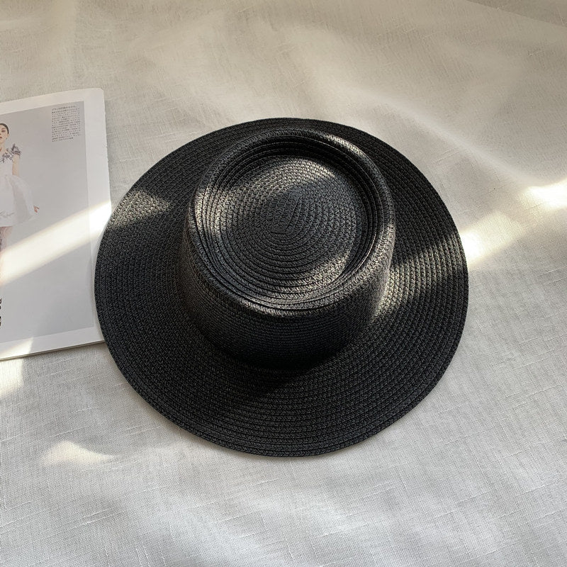 Women's Simple Style Solid Color Straw Hat With Wide Brim, UV Protection, Featuring Braid Craftsmanship