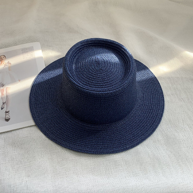 Women's Simple Style Solid Color Straw Hat With Wide Brim, UV Protection, Featuring Braid Craftsmanship