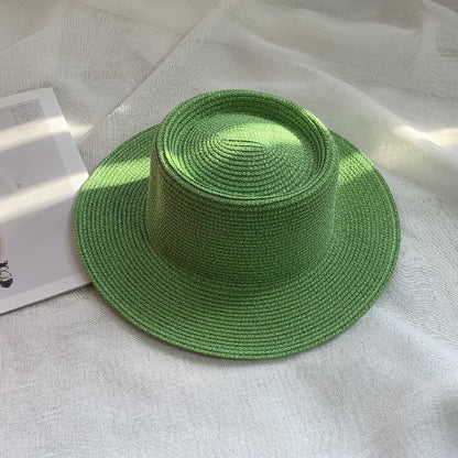 Women's Simple Style Solid Color Straw Hat With Wide Brim, UV Protection, Featuring Braid Craftsmanship