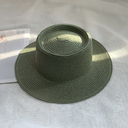 Women's Simple Style Solid Color Straw Hat With Wide Brim, UV Protection, Featuring Braid Craftsmanship