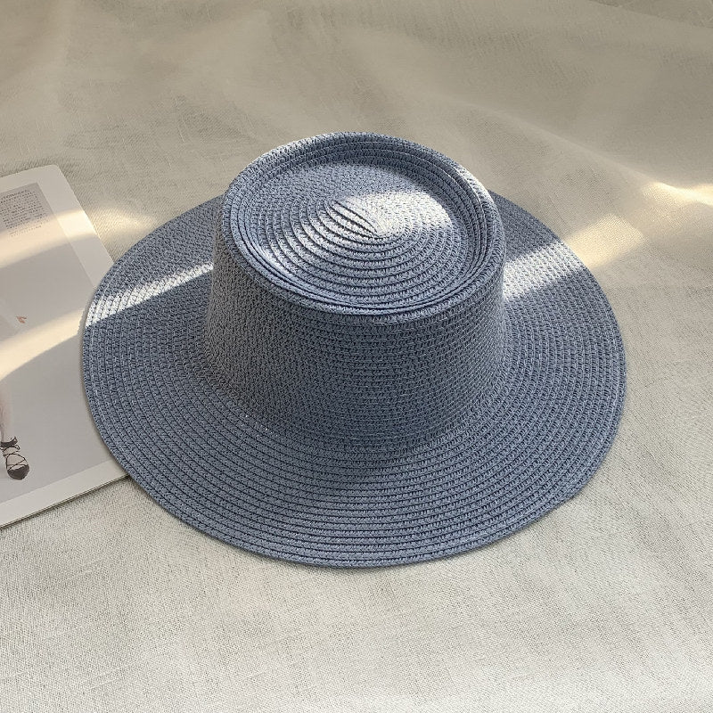 Women's Simple Style Solid Color Straw Hat With Wide Brim, UV Protection, Featuring Braid Craftsmanship