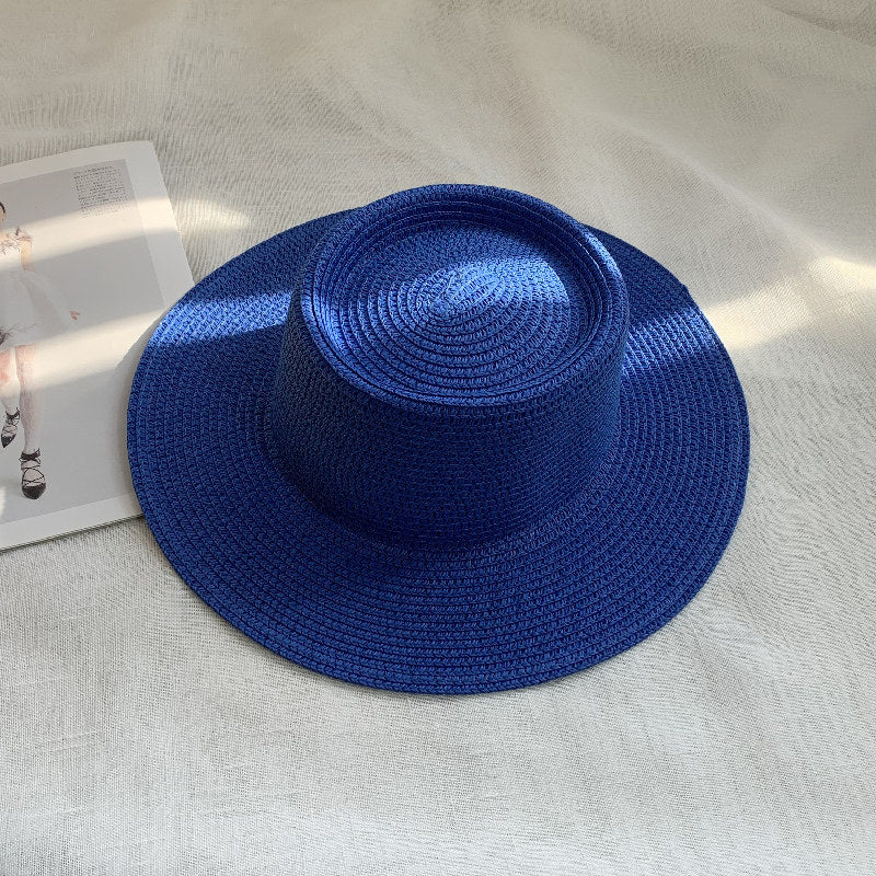 Women's Simple Style Solid Color Straw Hat With Wide Brim, UV Protection, Featuring Braid Craftsmanship