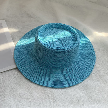Women's Simple Style Solid Color Straw Hat With Wide Brim, UV Protection, Featuring Braid Craftsmanship