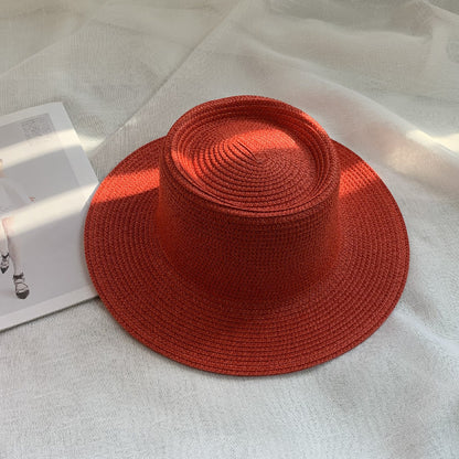 Women's Simple Style Solid Color Straw Hat With Wide Brim, UV Protection, Featuring Braid Craftsmanship