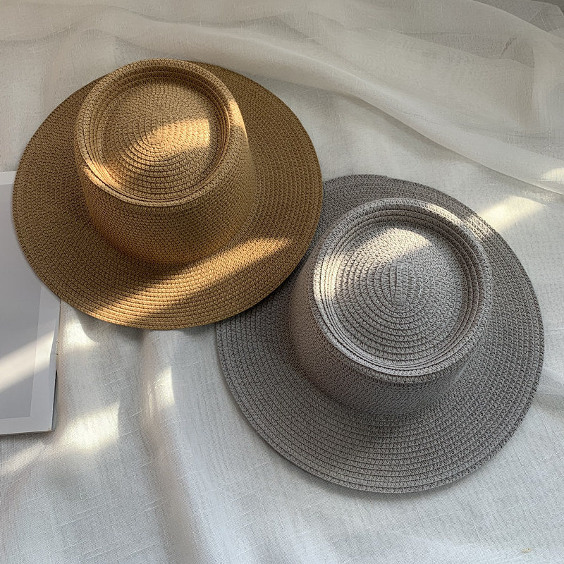 Women's Simple Style Solid Color Straw Hat With Wide Brim, UV Protection, Featuring Braid Craftsmanship