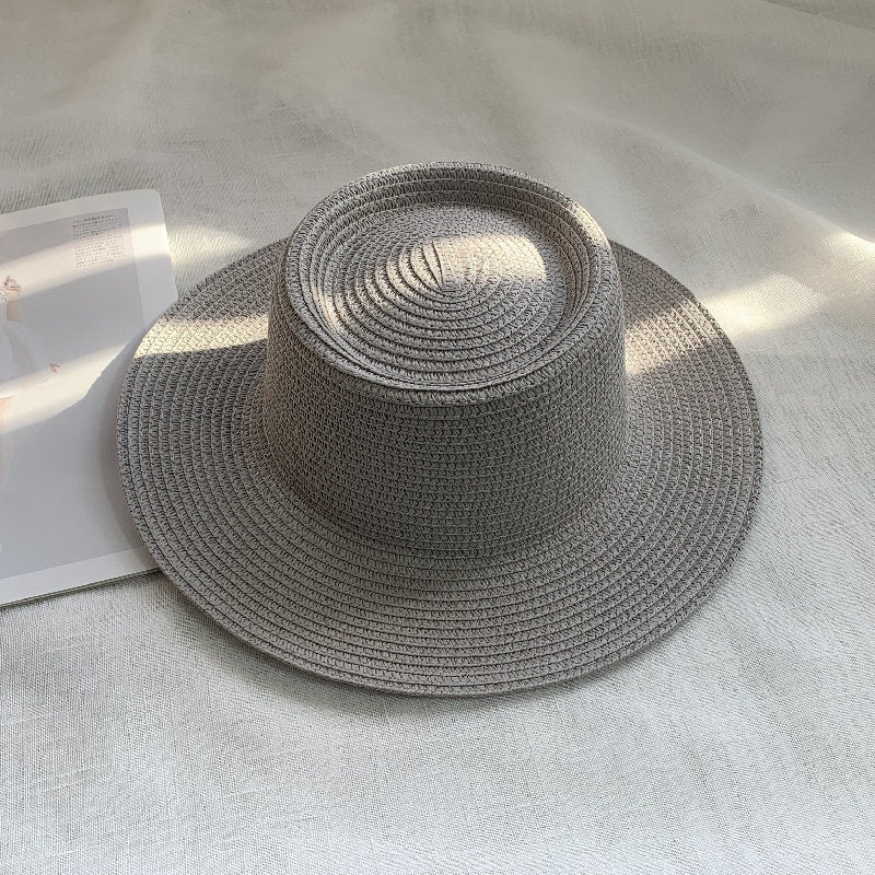 Women's Simple Style Solid Color Straw Hat With Wide Brim, UV Protection, Featuring Braid Craftsmanship