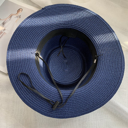Women's Simple Style Solid Color Straw Hat With Wide Brim, UV Protection, Featuring Braid Craftsmanship