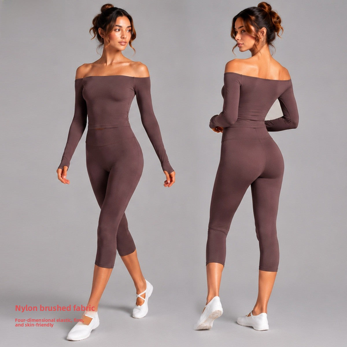 Sporty Calf-Length Yoga Jumpsuit For Women In Nylon Fabric With Backless Design, Long Sleeve, Perfect For Summer