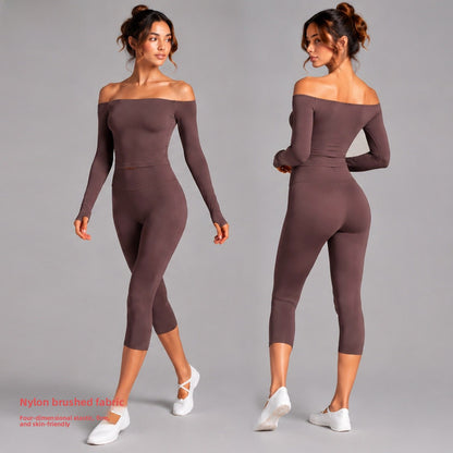 Sporty Calf-Length Yoga Jumpsuit For Women In Nylon Fabric With Backless Design, Long Sleeve, Perfect For Summer