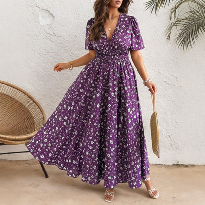 Women’s Ditsy Floral V Neck Polyester Floral Dress For Daily Vacation Wear In Plus Size