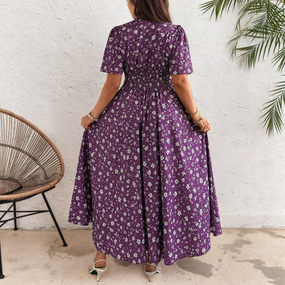 Women’s Ditsy Floral V Neck Polyester Floral Dress For Daily Vacation Wear In Plus Size