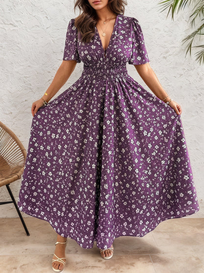 Women’s Ditsy Floral V Neck Polyester Floral Dress For Daily Vacation Wear In Plus Size