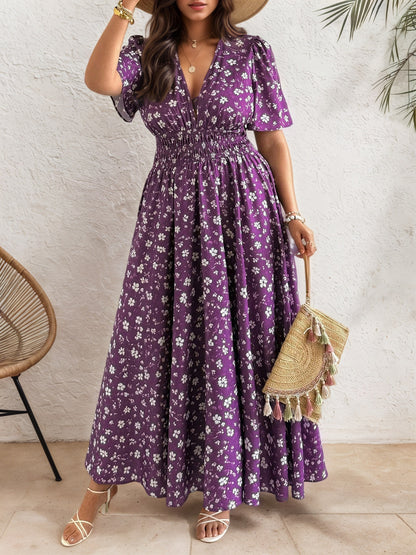 Women’s Ditsy Floral V Neck Polyester Floral Dress For Daily Vacation Wear In Plus Size