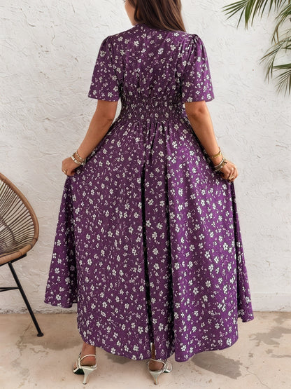 Women’s Ditsy Floral V Neck Polyester Floral Dress For Daily Vacation Wear In Plus Size