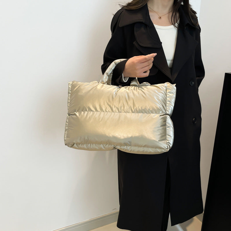 Women’s Cloud Shape Underarm Bag In Nylon With Sewing Thread Detail, Perfect For Winter
